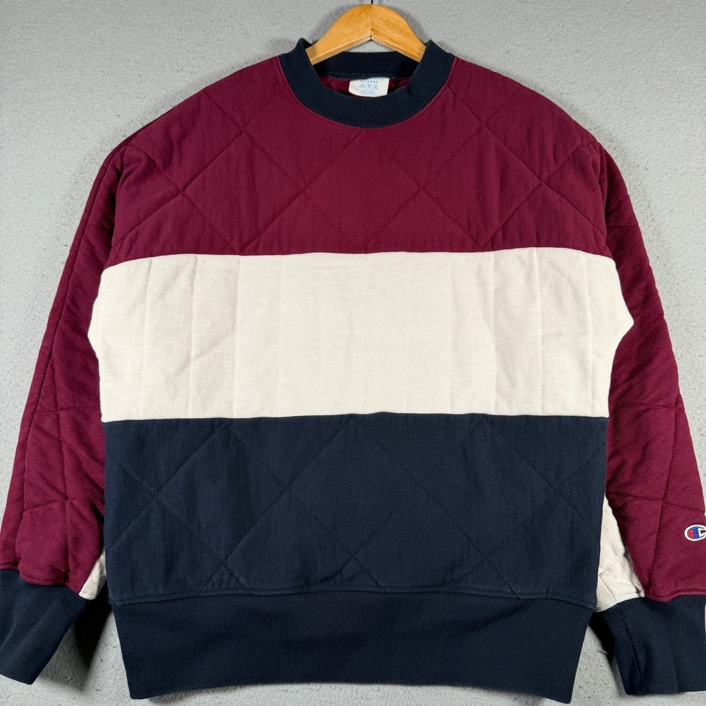 Champion Reverse Weave Quilted Colorblock Sweatshirt Mens XL Burgundy Navy